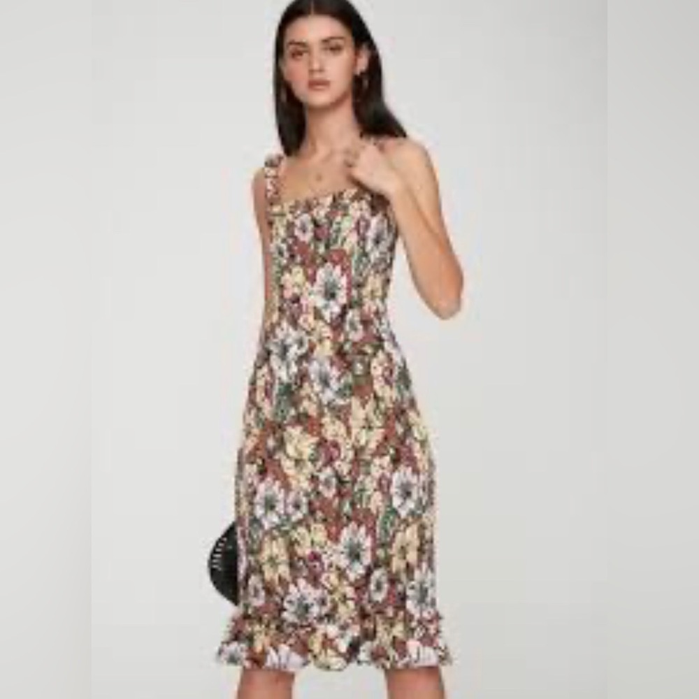 Faithfull the Brand Floral Midi Dress in Cream, Green, Pink, Brown